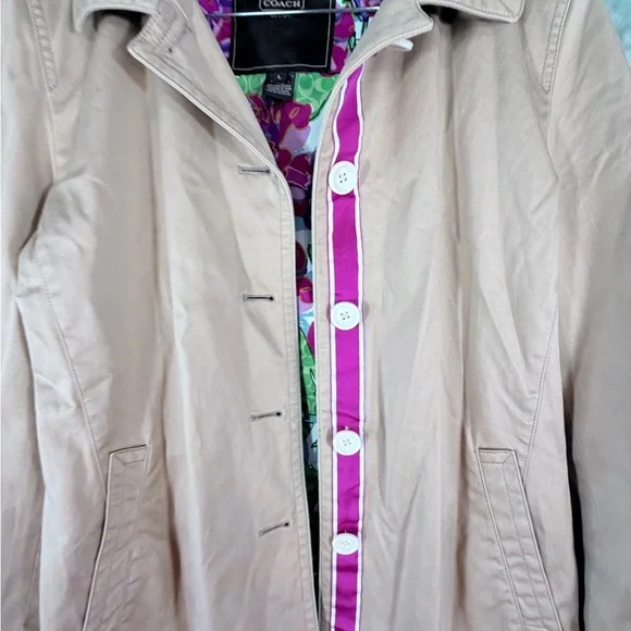 Coach women’s trench coat size large floral signature lining beige - Picture 2 of 9